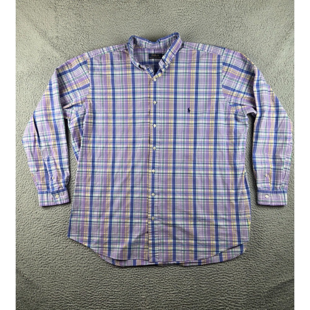 Polo Ralph Lauren Men Purple Plaid Long Sleeve Button Down Shirt 2XLT Cotton